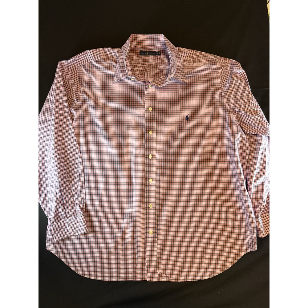Ralph Lauren Pink & Blue Patterned Men's Button Up Shirt, 2XB Big